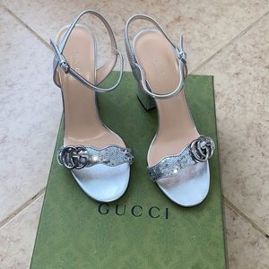 GUCCI HEELS 
SEQUIN SILVER/METALLIC
SIZE 38 Worn once